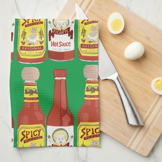 HOT ZEGT Spicy Cat Picante Green Theedoek (Quarter Fold)