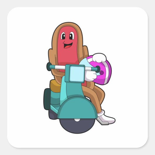 Hotdog als Biker met Scooter.PNG Vierkante Sticker (Voorkant)