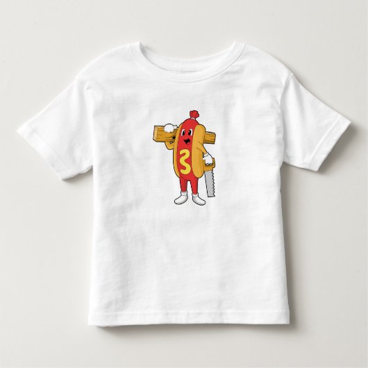Hotdog als Carpenter met Saw & Hood Kinder Shirts (Voorkant)