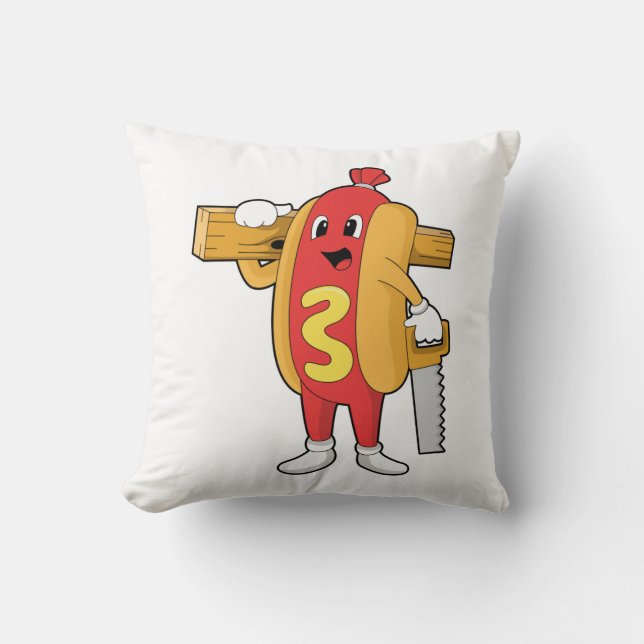 Hotdog als Carpenter met Saw & Hood Kussen (Voorkant)