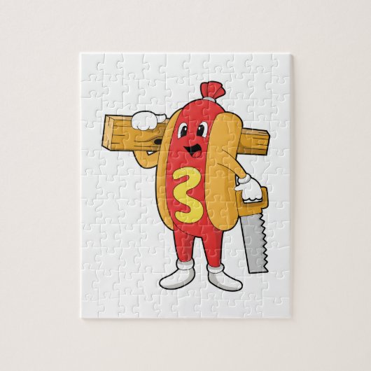 Hotdog als Carpenter met Saw & Hood Legpuzzel (Verticaal)