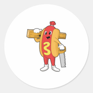 Hotdog als Carpenter met Saw & Hood Ronde Sticker