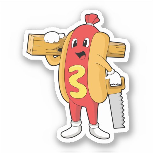 Hotdog als Carpenter met Saw & Hood Sticker (Voorkant)