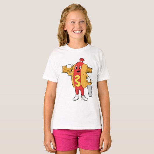 Hotdog als Carpenter met Saw & Hood T-shirt (Voorkant volledig)