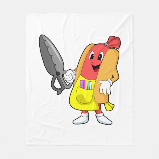 Hotdog als hairdresser met schaar fleece deken (Voorkant)