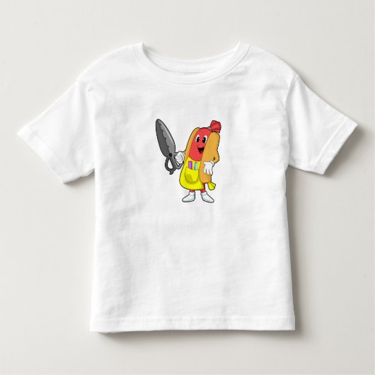 Hotdog als hairdresser met schaar kinder shirts (Voorkant)