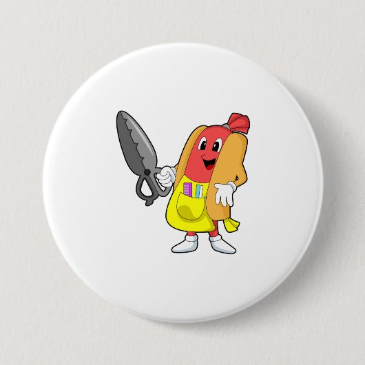 Hotdog als hairdresser met schaar ronde button 7,6 cm (Voorkant)