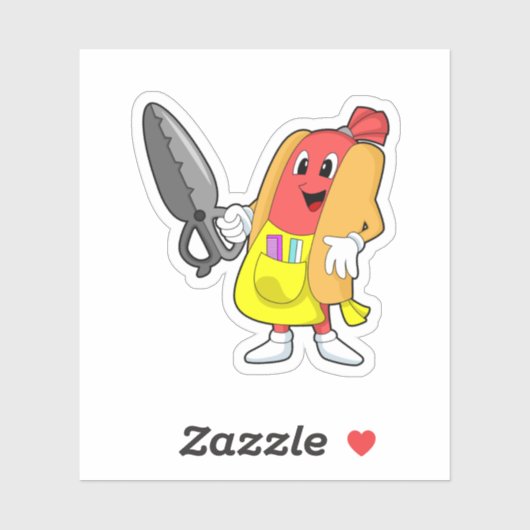 Hotdog als hairdresser met schaar sticker (Vel)