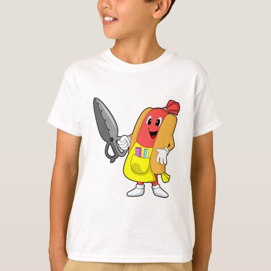 Hotdog als hairdresser met schaar t-shirt (Voorkant)