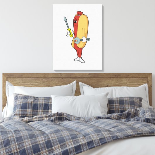 Hotdog als Mechanic met Tool Canvas Afdruk (Insitu (Slaapkamer))