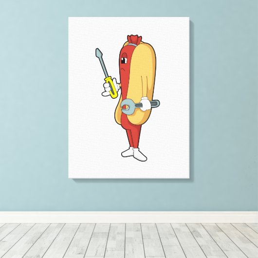 Hotdog als Mechanic met Tool Canvas Afdruk (Insitu (Houten vloer))