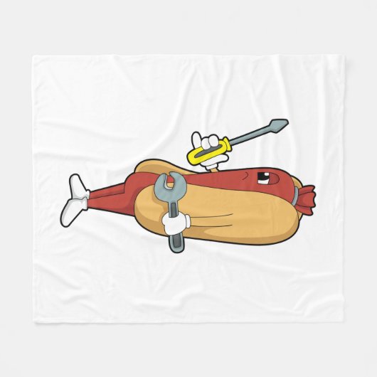 Hotdog als Mechanic met Tool Fleece Deken (Voorkant (Horizontaal))