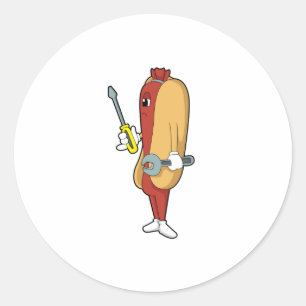 Hotdog als Mechanic met Tool Ronde Sticker