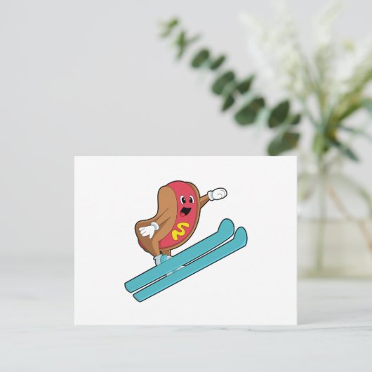 Hotdog als Schansspringer met Ski.PNG Briefkaart (Staand voorkant)