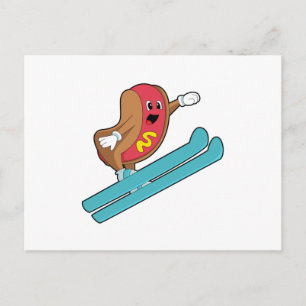 Hotdog als Schansspringer met Ski.PNG Briefkaart