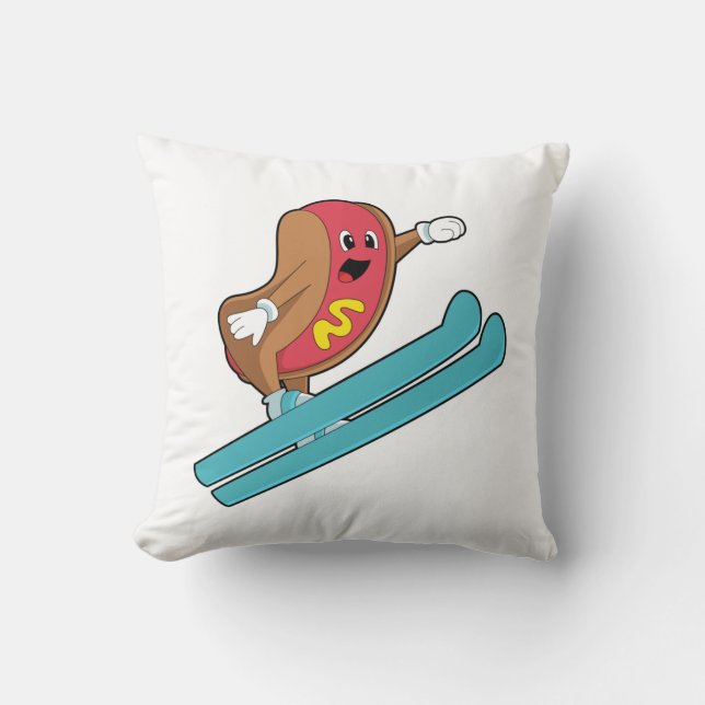 Hotdog als skijumper met Ski.PNG Kussen (Voorkant)