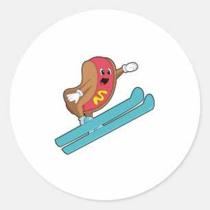 Hotdog als skijumper met Ski.PNG Ronde Sticker