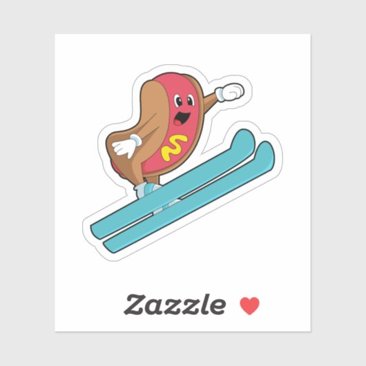 Hotdog als skijumper met Ski.PNG Sticker (Vel)