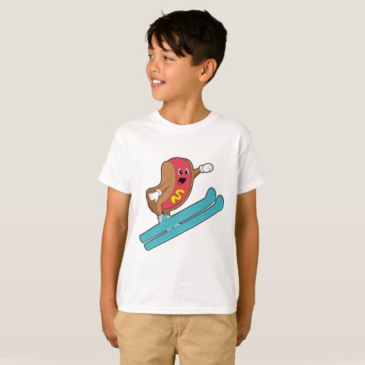 Hotdog als skijumper met Ski.PNG T-shirt (Voorkant volledig)