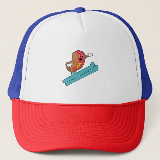 Hotdog als skijumper met Ski.PNG Trucker Pet (Voorkant)
