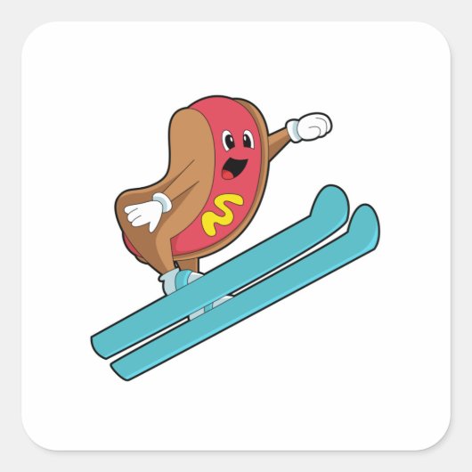 Hotdog als skijumper met Ski.PNG Vierkante Sticker (Voorkant)