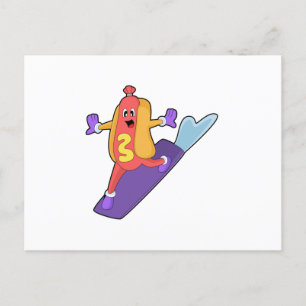 Hotdog als snowboarder met snowboard briefkaart