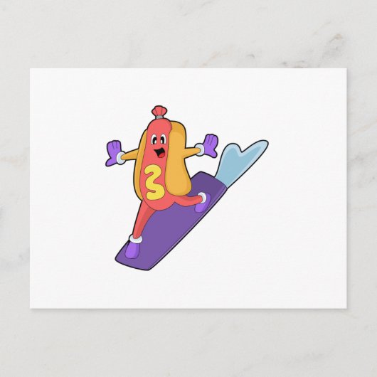 Hotdog als snowboarder met snowboard briefkaart (Voorkant)