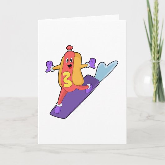 Hotdog als Snowboarder met Snowboard Kaart (Voorkant)