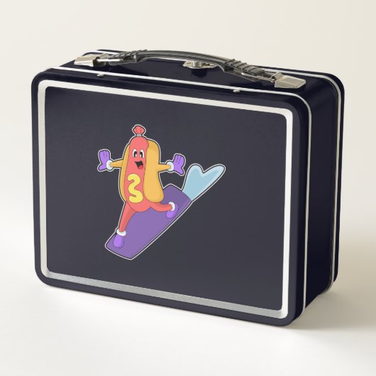 Hotdog als Snowboarder met Sonowboard (Achterkant)