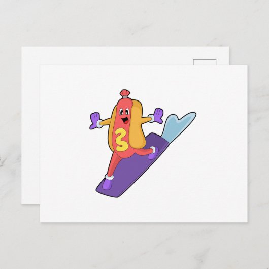 Hotdog als Snowboarder met Sonowboard Briefkaart (Voorkant / Achterkant)
