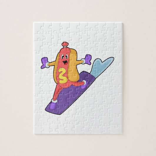 Hotdog als Snowboarder met Sonowboard Legpuzzel (Verticaal)