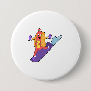 Hotdog als Snowboarder met Sonowboard Ronde Button 7,6 Cm