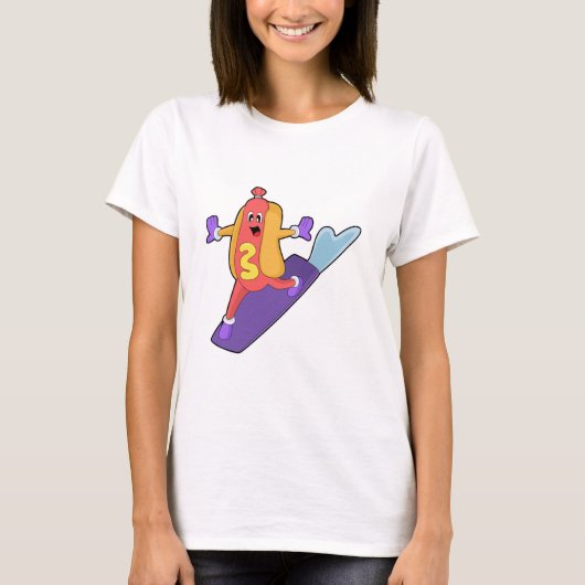 Hotdog als Snowboarder met Sonowboard T-shirt (Voorkant)