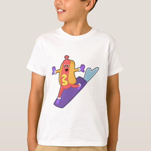 Hotdog als Snowboarder met Sonowboard T-shirt (Voorkant)