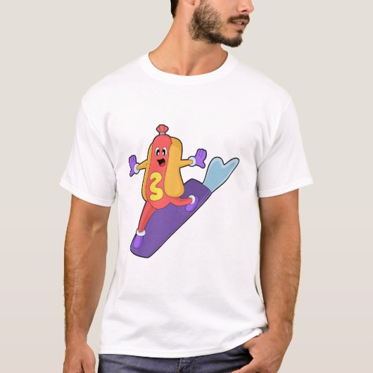 Hotdog als Snowboarder met Sonowboard T-shirt (Voorkant)