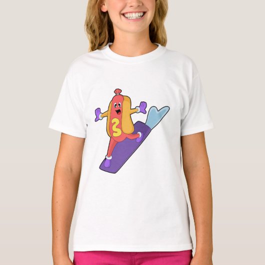 Hotdog als Snowboarder met Sonowboard T-shirt (Voorkant)