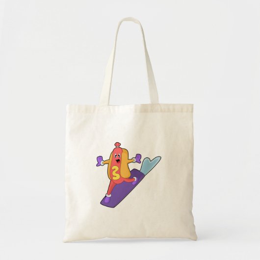 Hotdog als Snowboarder met Sonowboard Tote Bag (Voorkant)