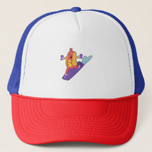Hotdog als Snowboarder met Sonowboard Trucker Pet