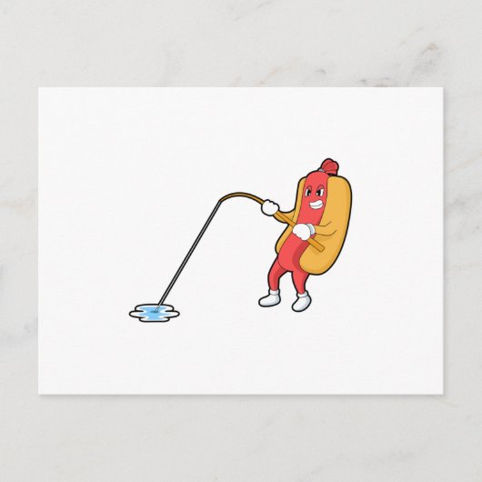 Hotdog at Fishing with Fishing rod Briefkaart (Voorkant)