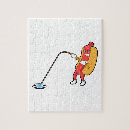 Hotdog at Fishing with Fishing rod Legpuzzel (Verticaal)