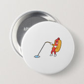 Hotdog at Fishing with Fishing rod Ronde Button 7,6 Cm (Voorkant /achterkant)