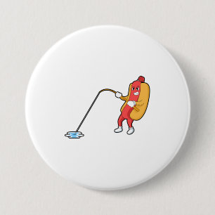 Hotdog at Fishing with Fishing rod Ronde Button 7,6 Cm
