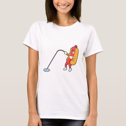 Hotdog at Fishing with Fishing rod T-shirt (Voorkant)