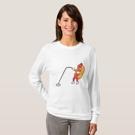 Hotdog at Fishing with Fishing rod T-shirt (Voorkant volledig)