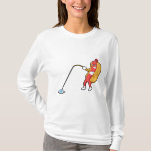 Hotdog at Fishing with Fishing rod T-shirt