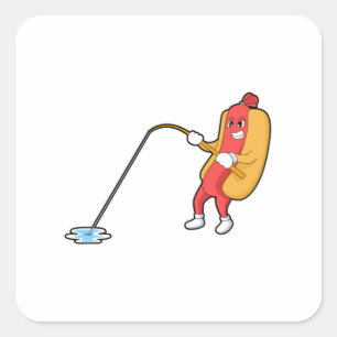 Hotdog at Fishing with Fishing rod Vierkante Sticker