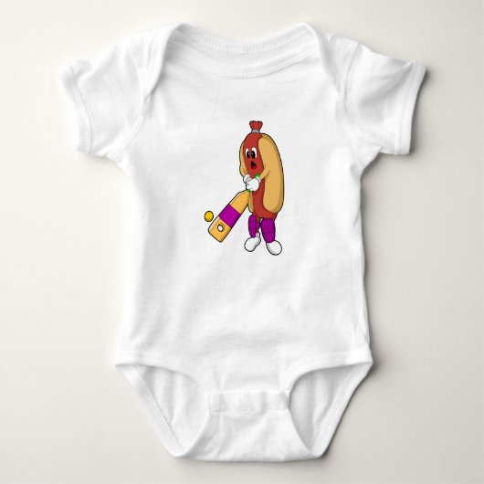 Hotdog bij Cricket met cricket bat Romper (Voorkant)