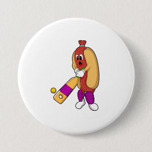Hotdog bij Cricket met cricket bat Ronde Button 7,6 Cm