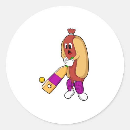 Hotdog bij Cricket met cricket bat Ronde Sticker (Voorkant)