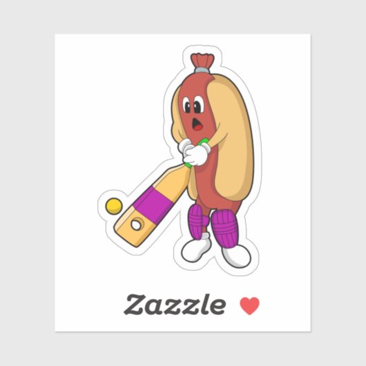 Hotdog bij Cricket met cricket bat Sticker (Vel)